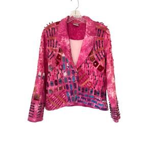 Parsley & Sage Pink Artsy Patchwork Art to Wear Abstract Jacket Blazer Small